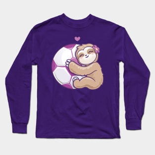 Girls Soccer Purple Football Cute Sloth Long Sleeve T-Shirt